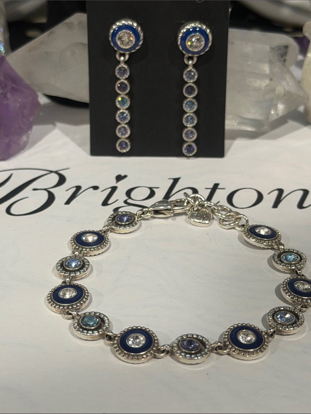 🩵 SET of BRIGHTON ECLIPSE HALO TANZANITE PURPLE BLUE SWAROVSKI CRYST SLVR VG+